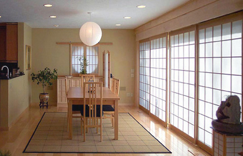 Entry shoji screens create a SouthWest Japanese fusion decor