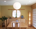 Entry shoji screens create a SouthWest Japanese fusion decor