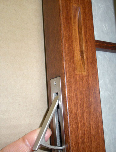 Satin Nickel Edge Pull in stained Beech