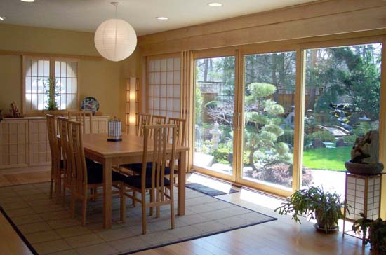 These shoji screens were made for an extensive home remodel. The focus in the dining room was to 'bring the outside inside' as the shoji open up to a beautiful garden outside.